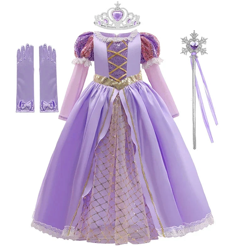 Halloween's Girls Ball Gown Dress with Puff Sleeves and Applique Detail