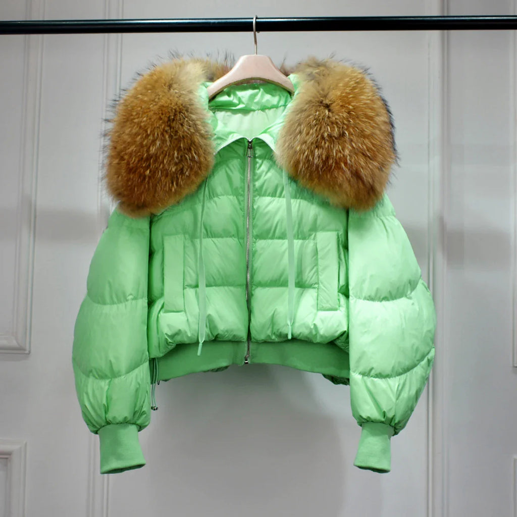 Women's Short White Duck Down Parka Green 3