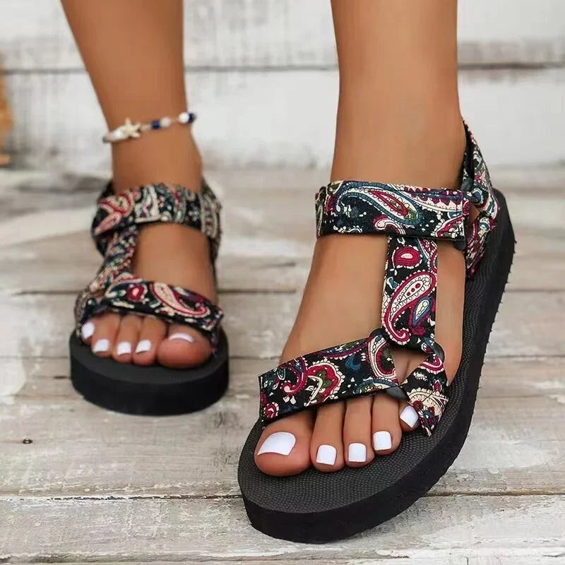 Women's Flat Embellished Leather Sandals – Summer Style with Adjustable Straps-MODAUTLET