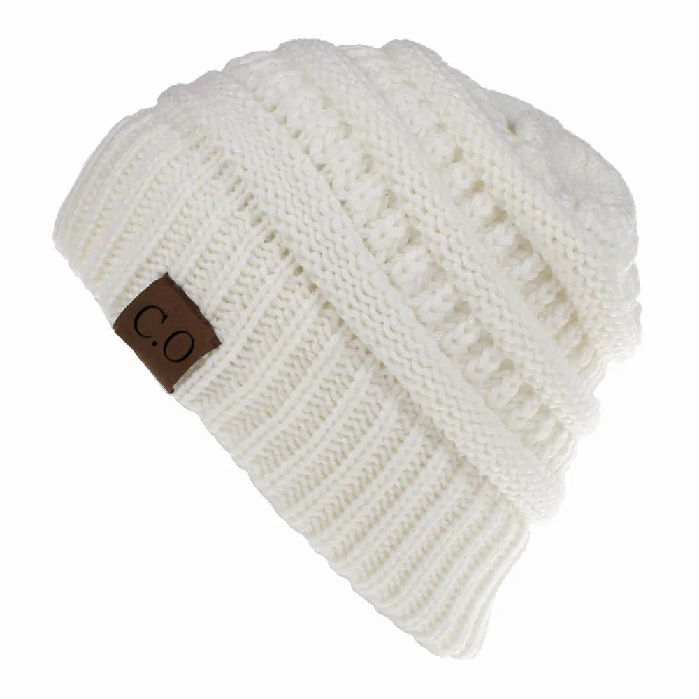 Cozy Stretch Knit Messy Bun Beanie White