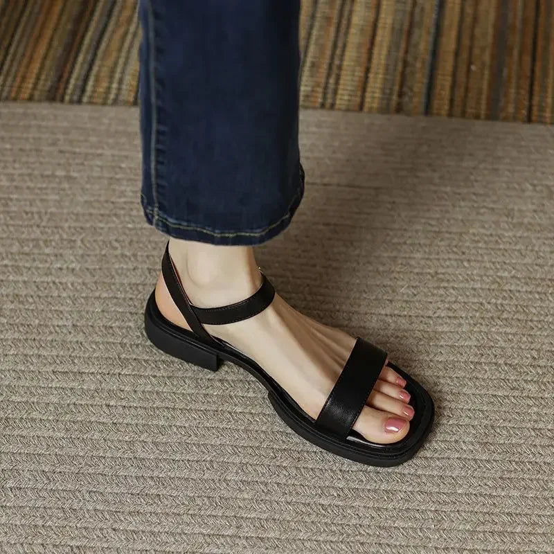Women's Breathable Open Toe Sandals with Low Square Heel Black