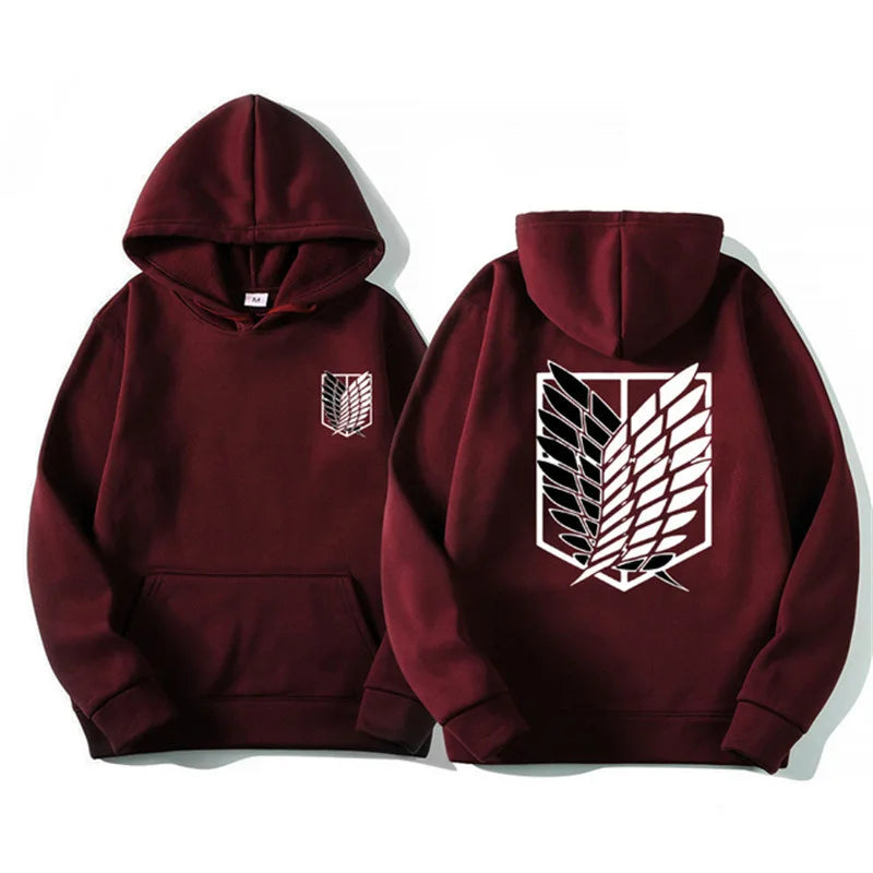 Unisex Attack on Titan Hoodie – Anime Graphic Pullover for Men & Women Burgundy