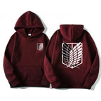 Unisex Attack on Titan Hoodie – Anime Graphic Pullover for Men & Women Burgundy