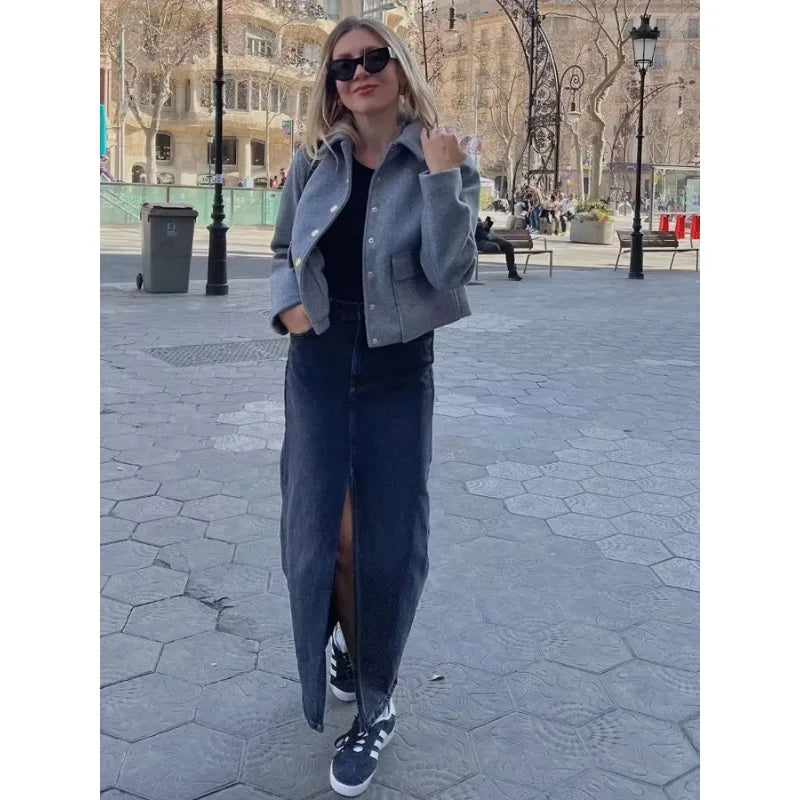 Stylish Wool Cropped Jacket in Heather