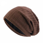 Double-Layer Wheat-Spike Knit Beanie Hat Coffe