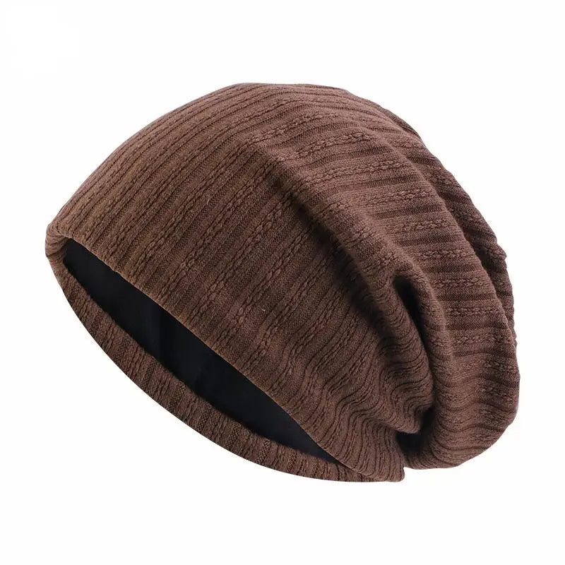 Double-Layer Wheat-Spike Knit Beanie Hat Coffe