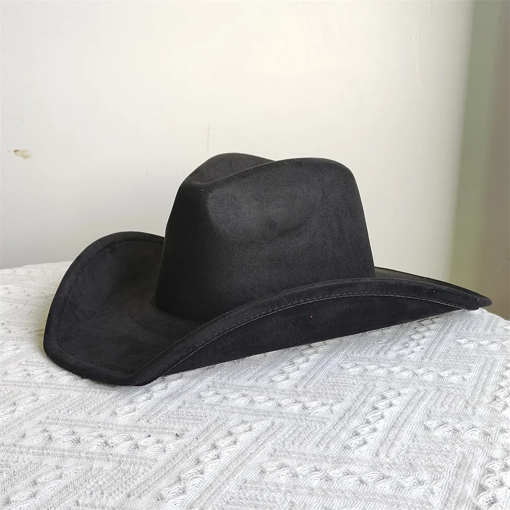 Adjustable Suede Wide-Brim Cowboy Fedora Hat-MODAUTLET