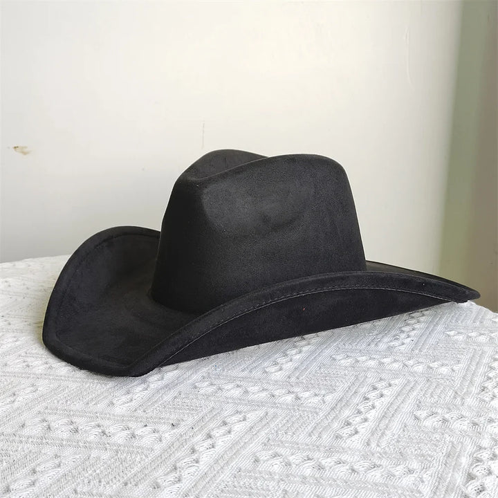 Adjustable Suede Wide-Brim Cowboy Fedora Hat-MODAUTLET