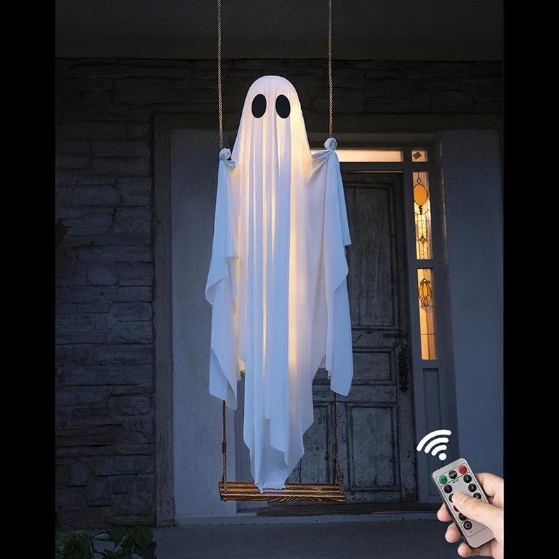 Halloween-Geisterschaukel für den Außenbereich mit Lichterkette zur Veranda-Dekoration