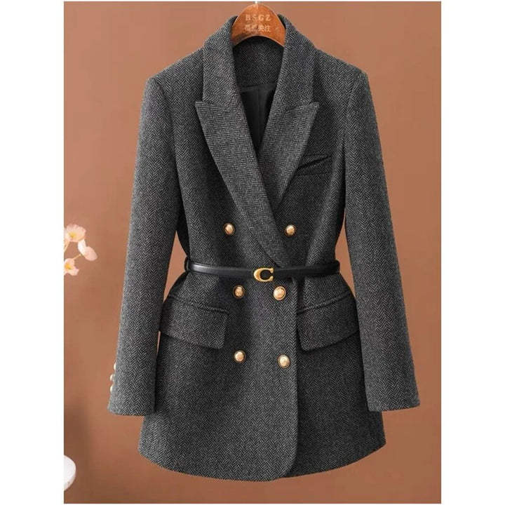 Vintage Wool Blazer with Belt-MODAUTLET
