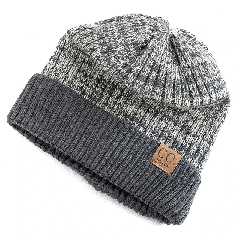 Unisex Two-Tone Knit Beanie with Fur Lining-MODAUTLET