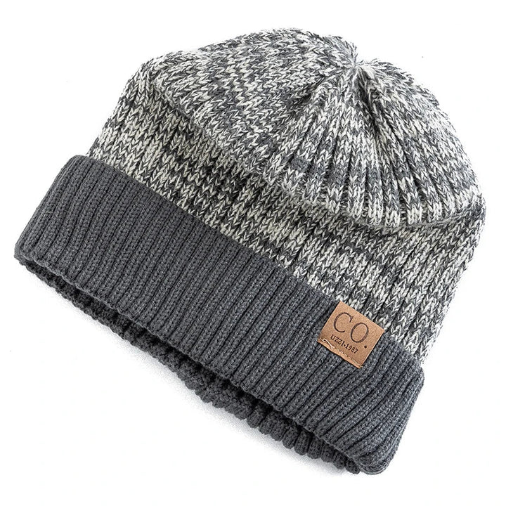 Unisex Two-Tone Knit Beanie with Fur Lining-MODAUTLET