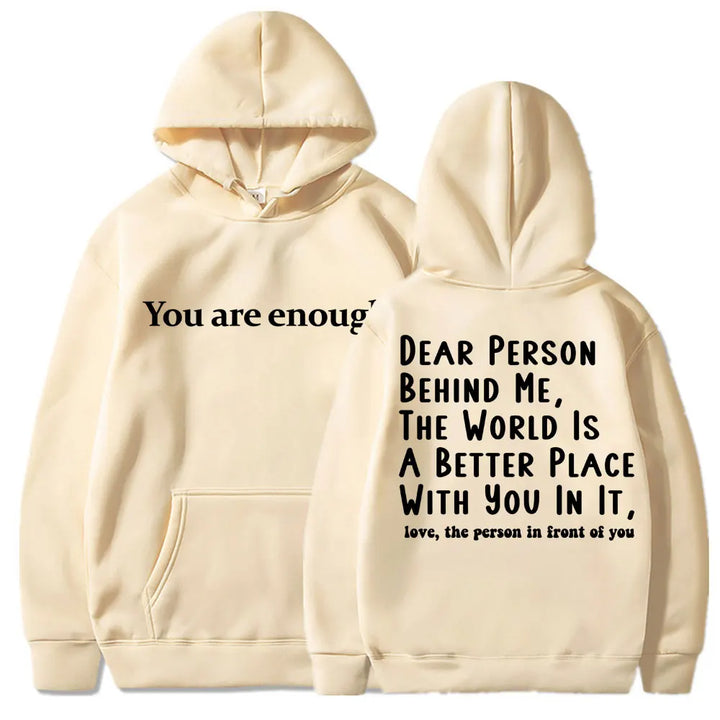 You Are Enough Hoodie for Men and Women - Mental Health Casual Pullover Khaki