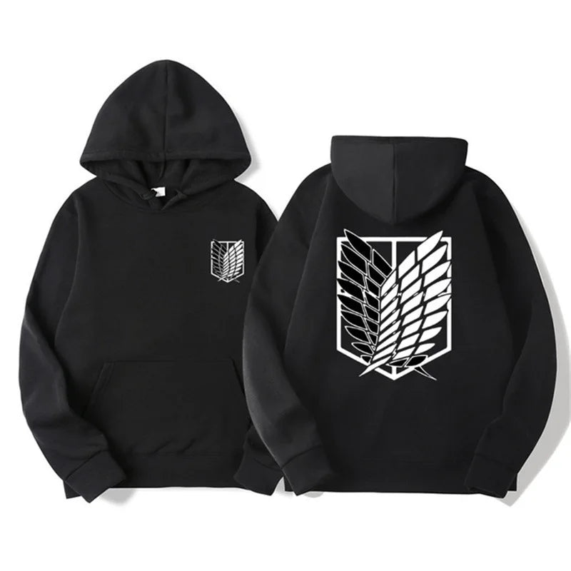 Unisex Attack on Titan Hoodie – Anime Graphic Pullover for Men & Women Black