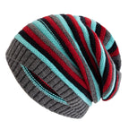 Striped Knitted Slouchy Winter Beanie for Women Grey 55cm-60cm