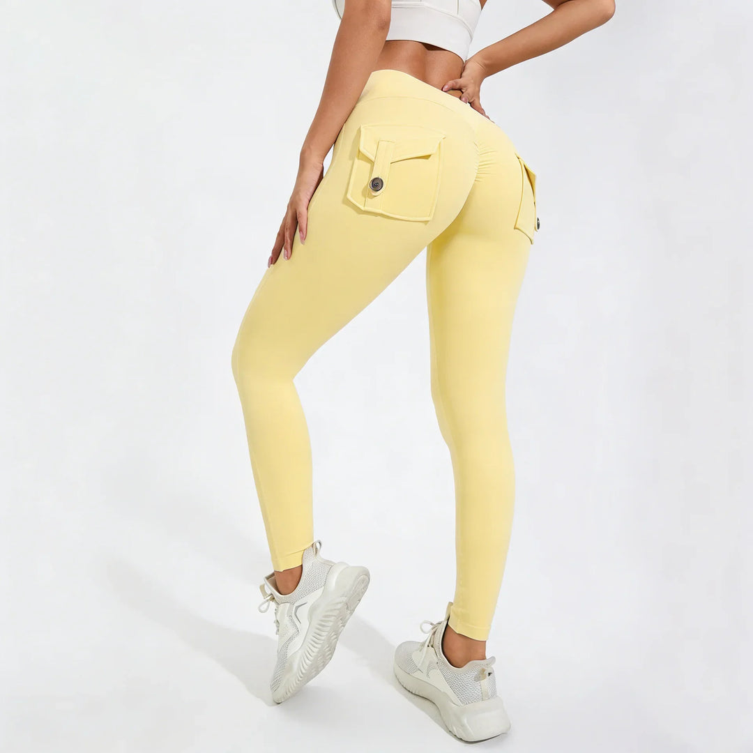 Women's Breathable Yoga Pants with Butt Pocket, Comfortable Leggings Light Yellow