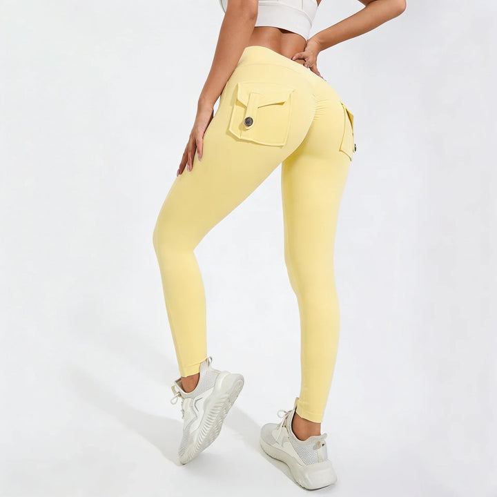 Women's Breathable Yoga Pants with Butt Pocket, Comfortable Leggings Light Yellow
