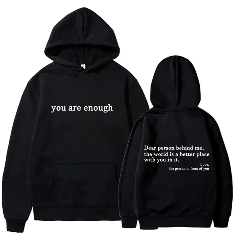 Trendy Unisex "You Are Enough" Retro Hoodie for Men and Women black