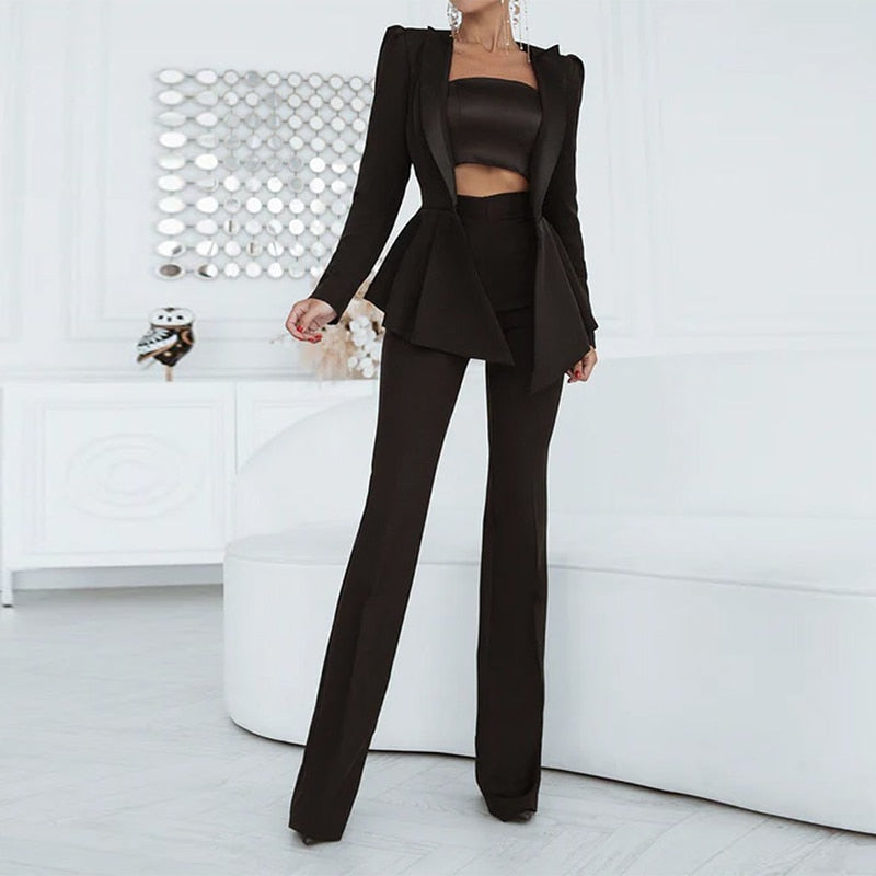 Women Two Piece Blazer Set Office Suit Jacket Trousers