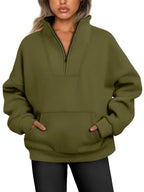 Women's Cozy Quarter-Zip Pullover Sweatshirt Army Green