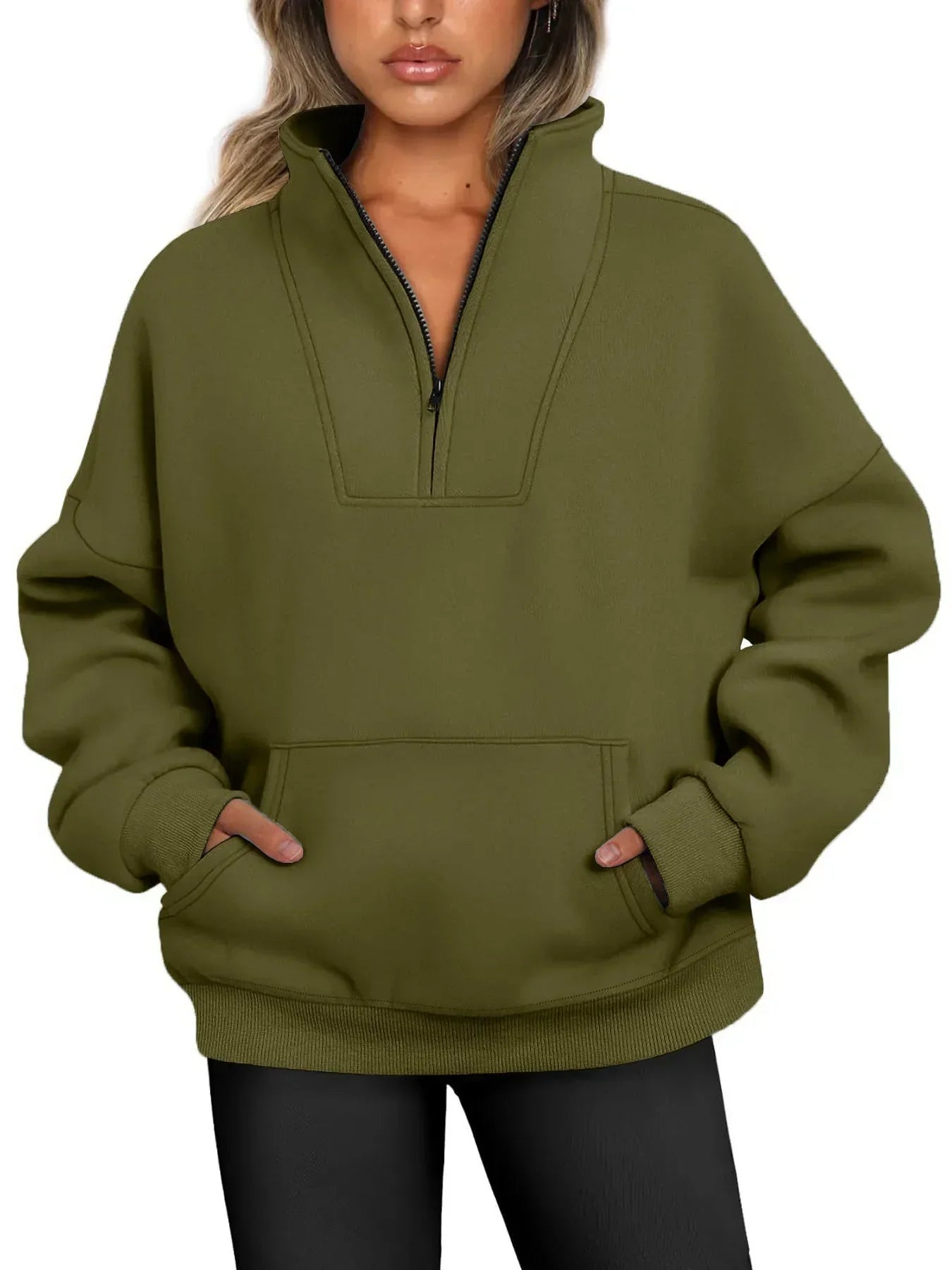 Women's Cozy Quarter-Zip Pullover Sweatshirt Army Green