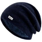 Striped Slouchy Knit Winter Beanie for Women Navy Blue 55cm-58cm