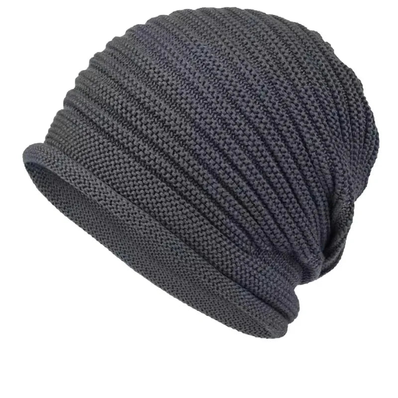 Unisex Autumn Winter Knitted Wool Roll-Brim Beanie