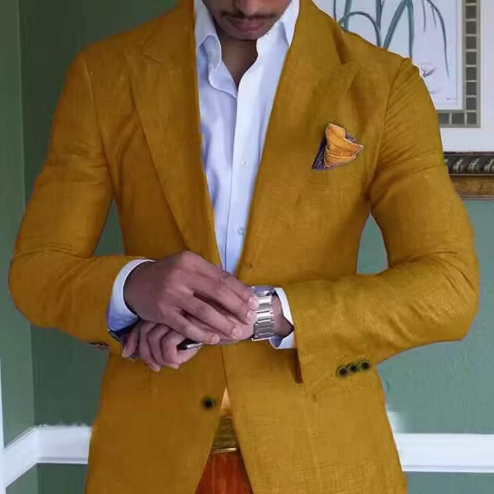 Linen Blazer For Men Formal And Casual Wear Lightweight Gold
