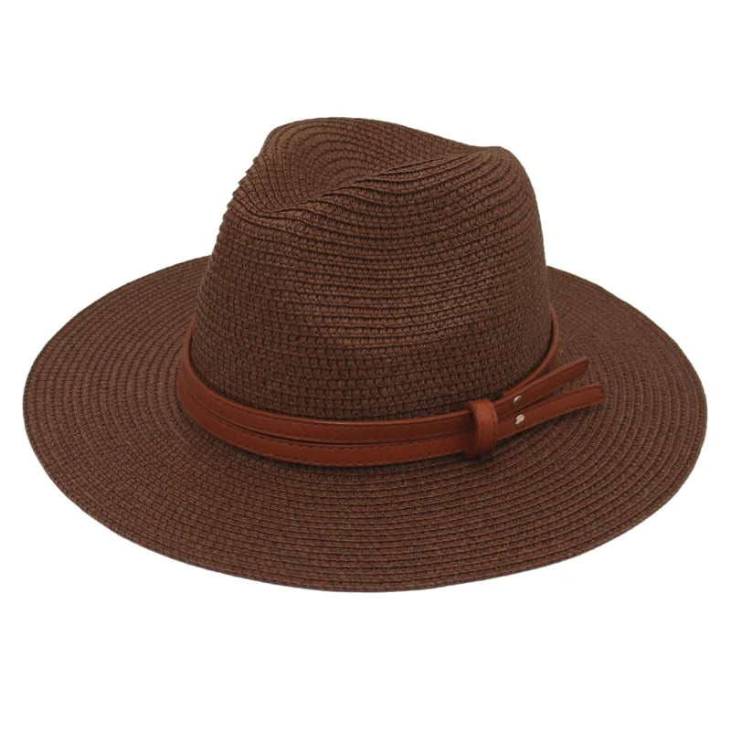 Breathable Straw Panama Sun Hat With Wide Brim Protection Brown