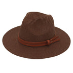 Breathable Straw Panama Sun Hat With Wide Brim Protection Brown