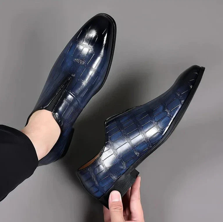 Men's Slip-On Leather Loafers - Stone Pattern