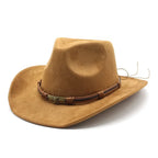 Western Cowboy Hat – Jazz Knight Felt Hat with Bull Décor Khaki