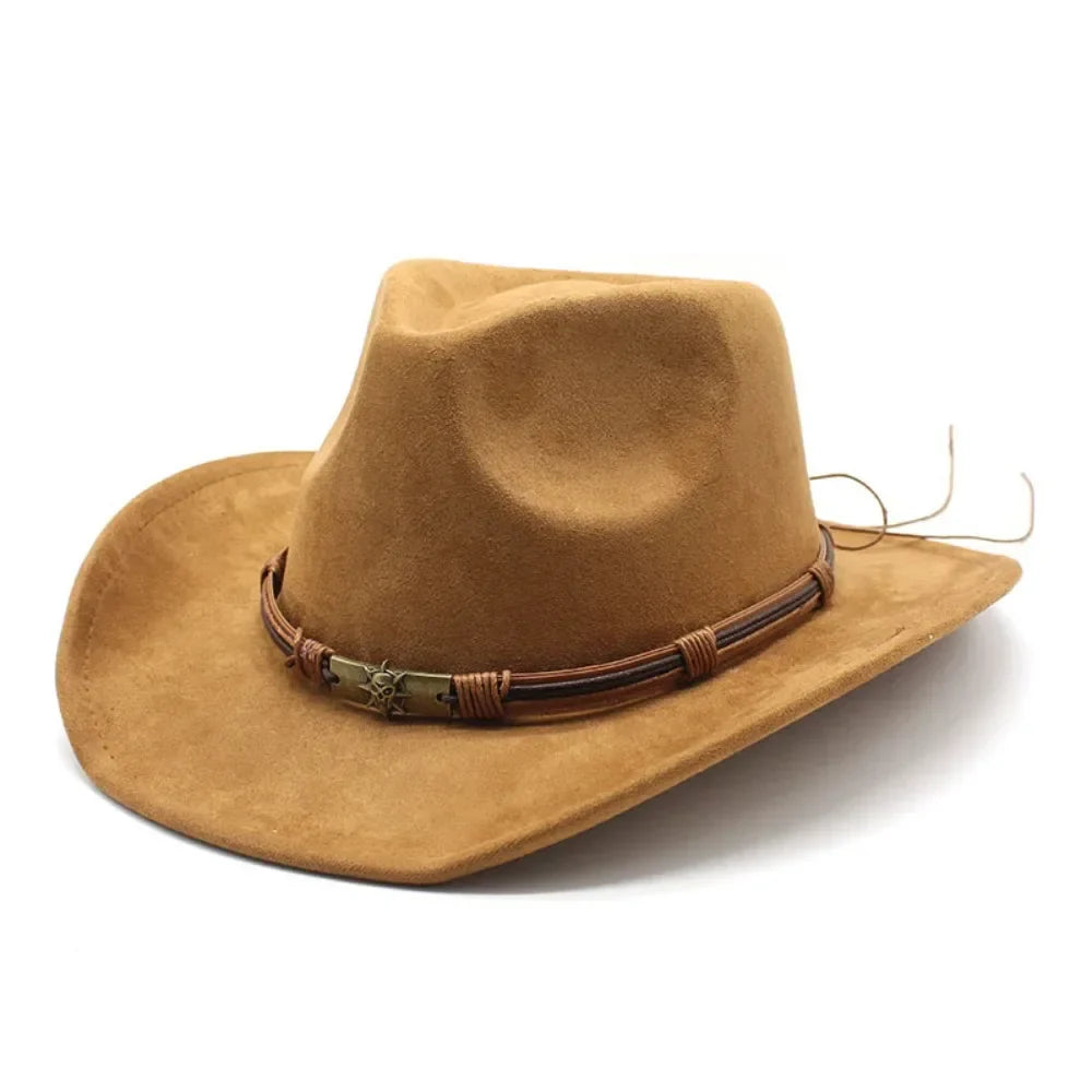 Western Cowboy Hat – Jazz Knight Felt Hat with Bull Décor Khaki