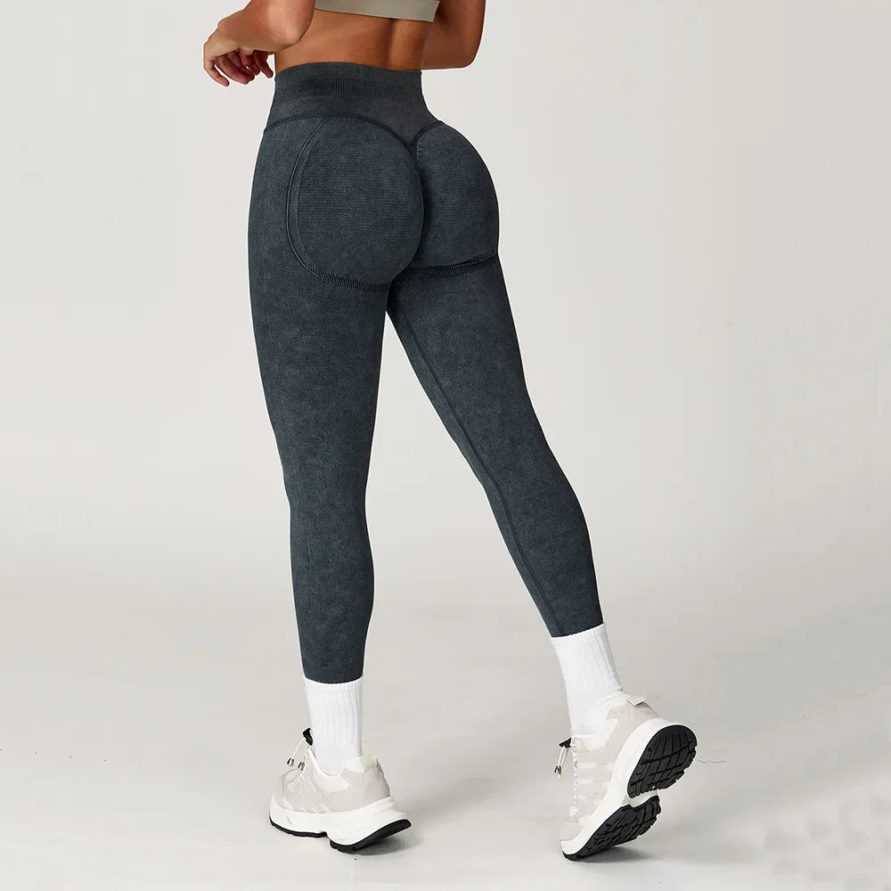 Women's High-Waist Seamless Sports Leggings, Ribbed Workout Pants