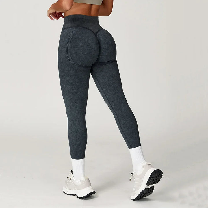 Women's High-Waist Seamless Sports Leggings, Ribbed Workout Pants