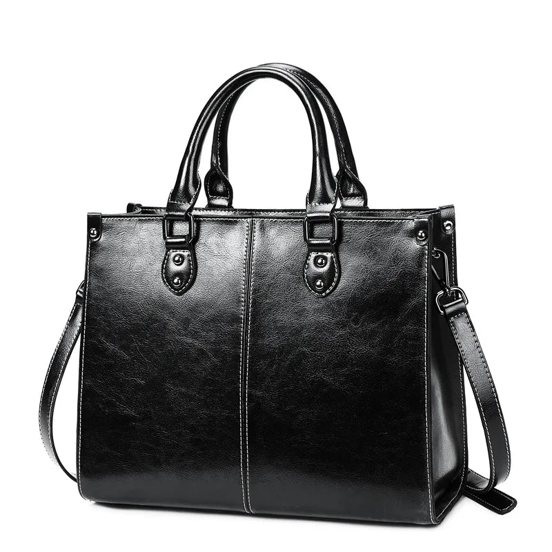 Elegant Genuine Leather Women's Tote Bag Black