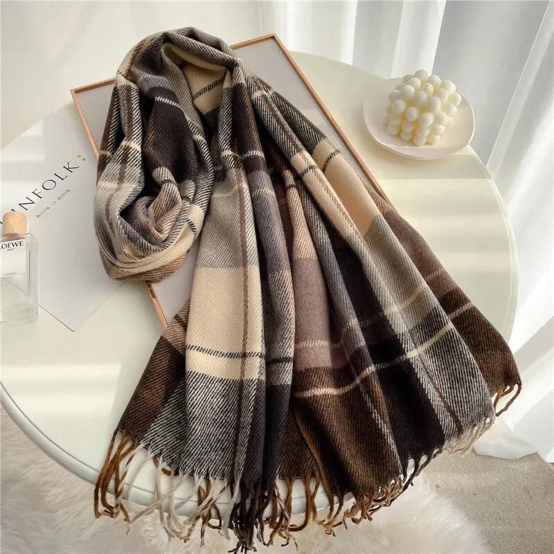 Plaid Velour Cashmere Scarf-MODAUTLET
