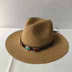 Bohemian Straw Cowboy Hat with Wooden Beads – Perfect for Sun Protection khaki 4 M (56-58cm)