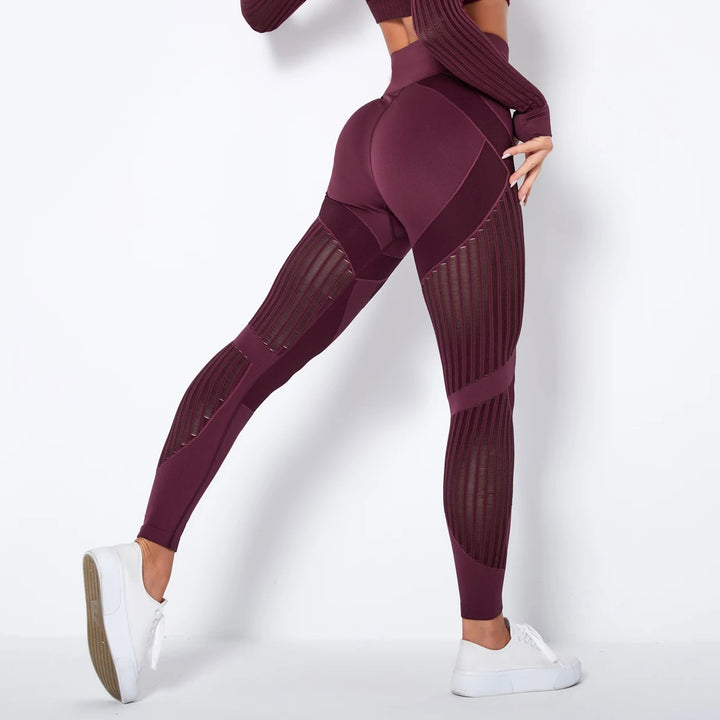 Dame højtaljede hulmønstrede sømløse træningsleggings til fitness og yoga