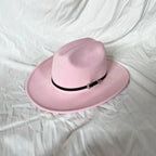 Vintage Western Cowboy Hat – Adjustable Leather Wide Brim Pink 57-59CM