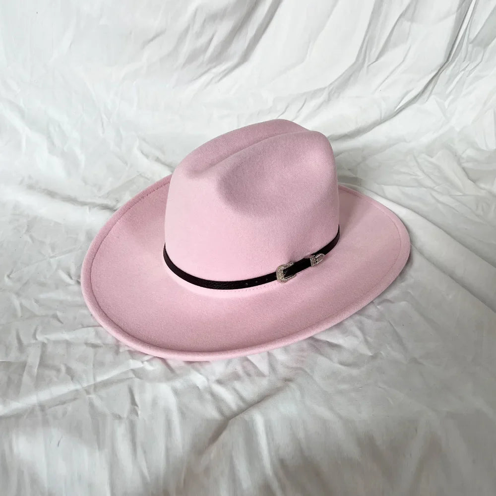 Vintage Western Cowboy Hat – Adjustable Leather Wide Brim Pink 57-59CM