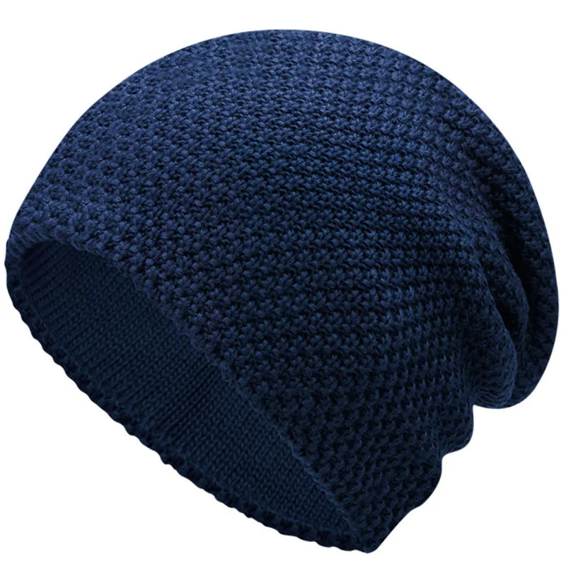 Extra Large Knit Winter Beanie for All Navy Blue 58-63cm Elastic
