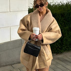 Warm Lambswool Leather Jacket For Women Fur Lined Winter