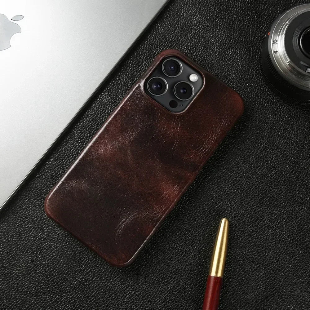 Premium Leather iPhone Case Brown
