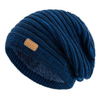 Unisex Striped Slouchy Winter Hat Blue 56cm-60cm