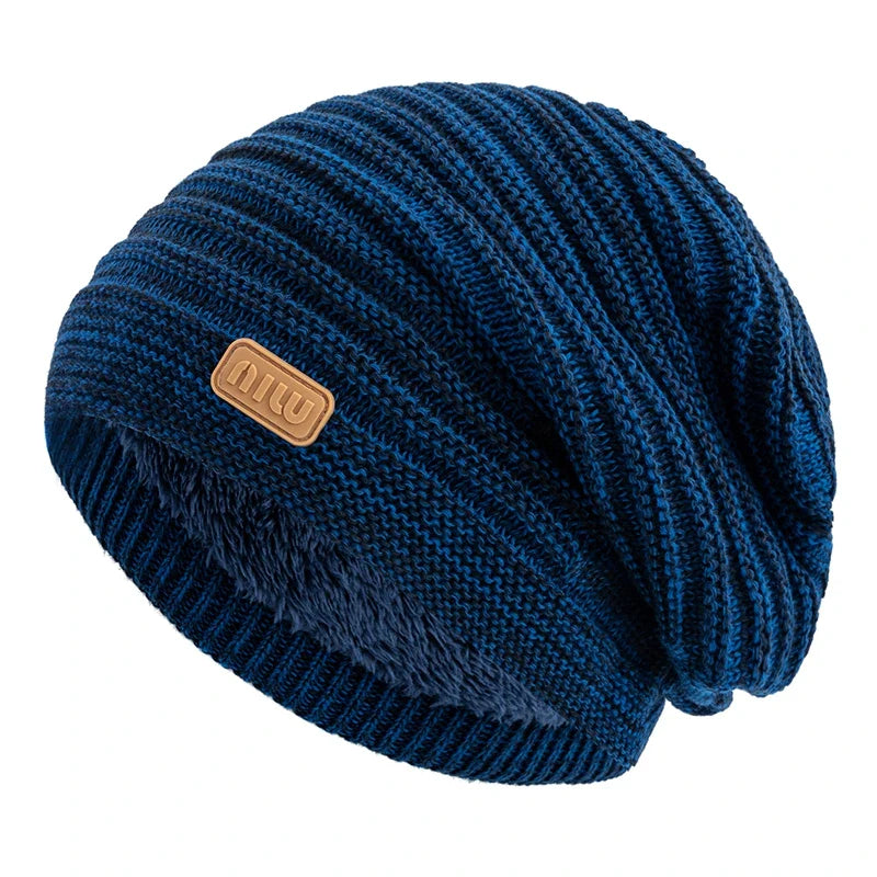 Unisex Striped Slouchy Winter Hat Blue 56cm-60cm