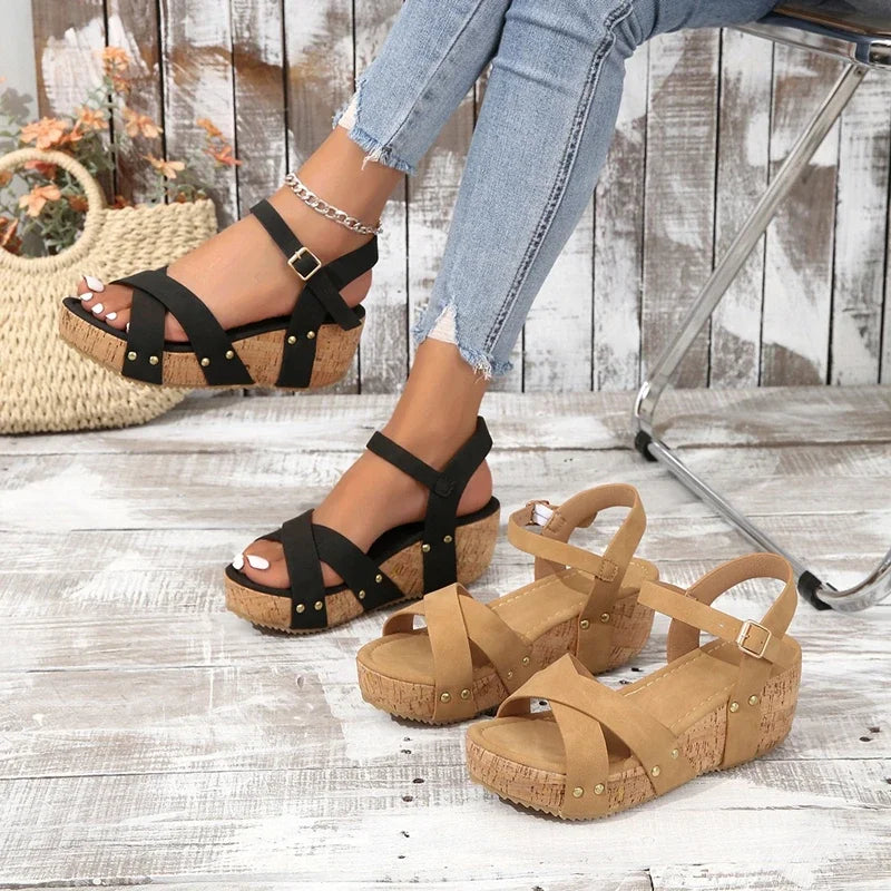 Women's Comfortable Buckle Wedge Sandals-MODAUTLET