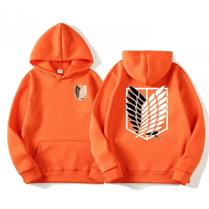 Unisex Attack on Titan Hoodie – Anime Graphic Pullover for Men & Women Orange