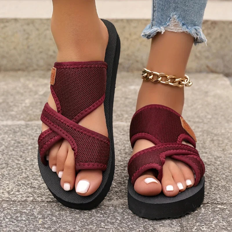Women's Mesh Platform Beach Sandals Burgundy