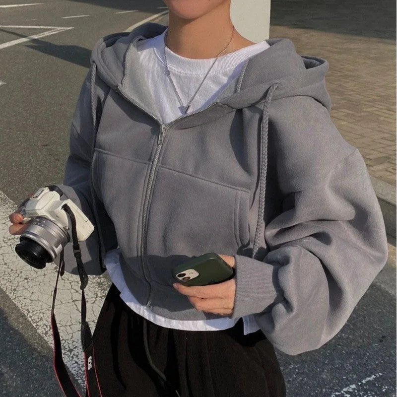 Y2K Cropped Zip Up Hoodie For Women Streetwear Jacket